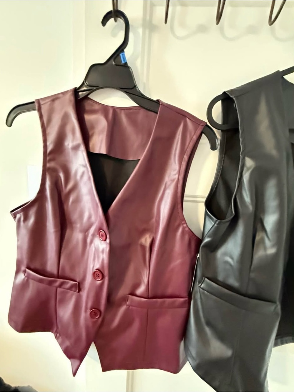 New women’s faux-leather burgundy blazer 
One size